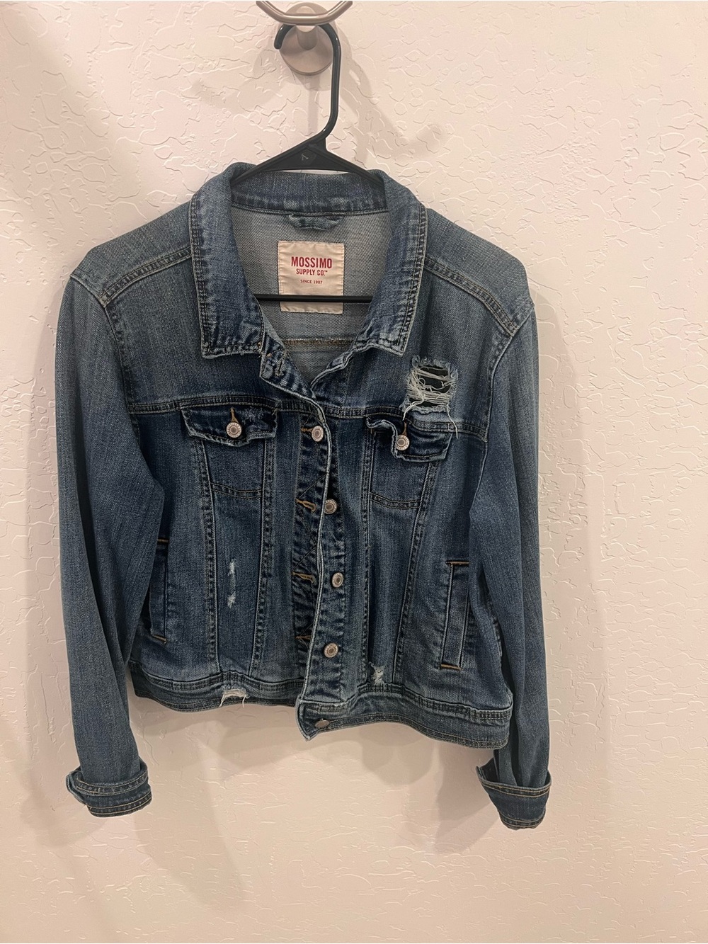 Mossimo Supply Co. Distressed Medium Blue Denim Jacket
